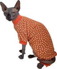 Sphynx Cat Four Leg Cotton Pajamas Elastic Pet M 5.5-6.6 lbs , White Dots