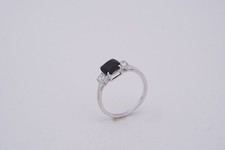 1Ct Cushion Cut Lab Created Black Onyx Women Ring 14K White Gold plated Ring