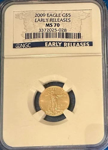 2009 Gold Eagle G$5 MS70 NGC Blue Label Early Releases 1/10 oz