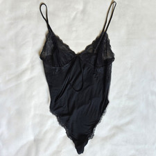 Women's Black Solid Lace Trim One-Piece Bodysuit S Adjustable Straps