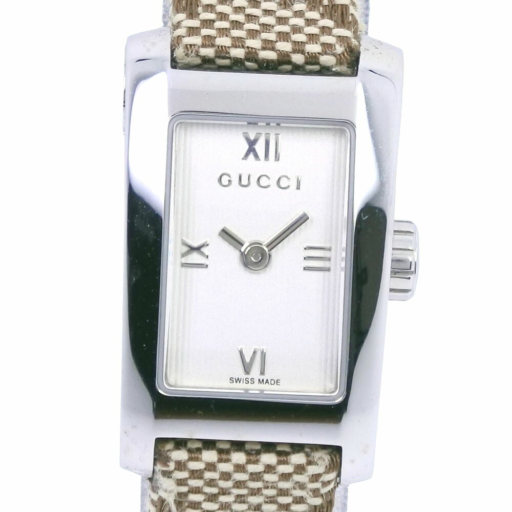 Earn 5x Points on GUCCI 8600L Stainless Steel GG Canvas Quartz Watch with White Dial