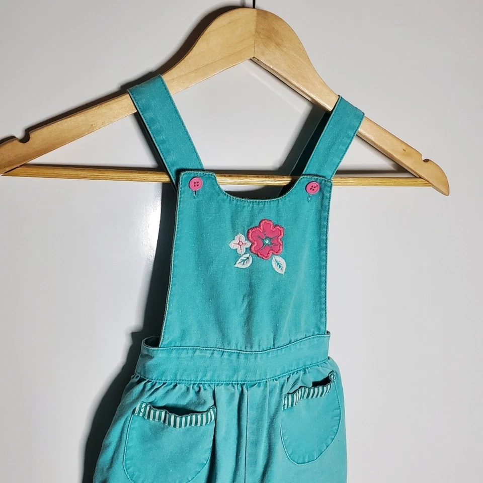 Vintage 90s Gymboree green denim jumper overalls XS Toddler Girl - Imagem 2 de 4