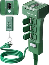 DEWENWILS Outdoor Power Stake Timer Waterproof, 100FT Range Remote Green 