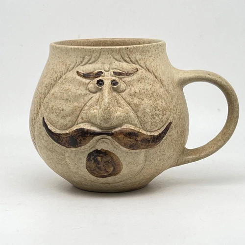 Vintage Pottery Craft USA Mustache Man Face Mug Cup 3D Large Coffee Soup EUC