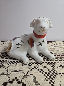 Porcelain Dog with Butterflies/Gold Trim by Action Industries Japan VTG EUC
