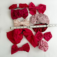 Vintage Lot Of 10 80s 90s Hair Bows Y2K Ruffle Satin Chiffon Barrettes Hot Pink