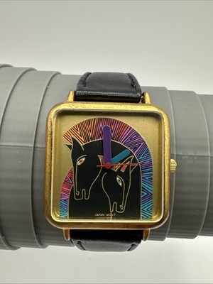 Rare VTG LAUREL BURCH Embracing Horses Watch W/ Original Black Leather Band