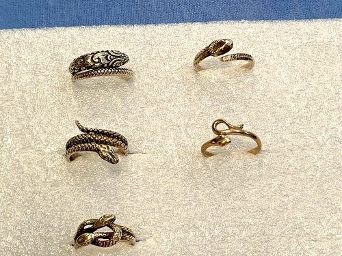 Mixed Lot of 5 Silver VINTAGE Snake Serpent design jewelry rings 20 grams