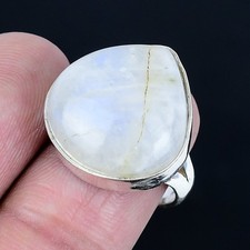 Enticing Rainbow Moonstone Gemstone 925 Sterling Silver Jewelry Ring Size 8
