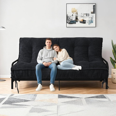 Full Size 8'' Futon Mattress with Shredded Foam & Storage Straps - Corduroy