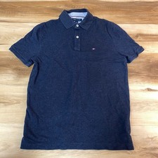 Tommy Hilfiger Polo Shirt Mens Medium Dark Blue Custom Fit Short Sleeve Pique
