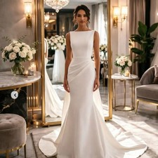 Elegant Wedding Dress Floor length O_neck Bridal Gown Stain Gorgeous Open Back
