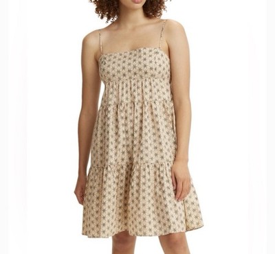 Levi's Women's Tiered Star Print Sleeveless Knee Length Dress Tan Medium Cotton