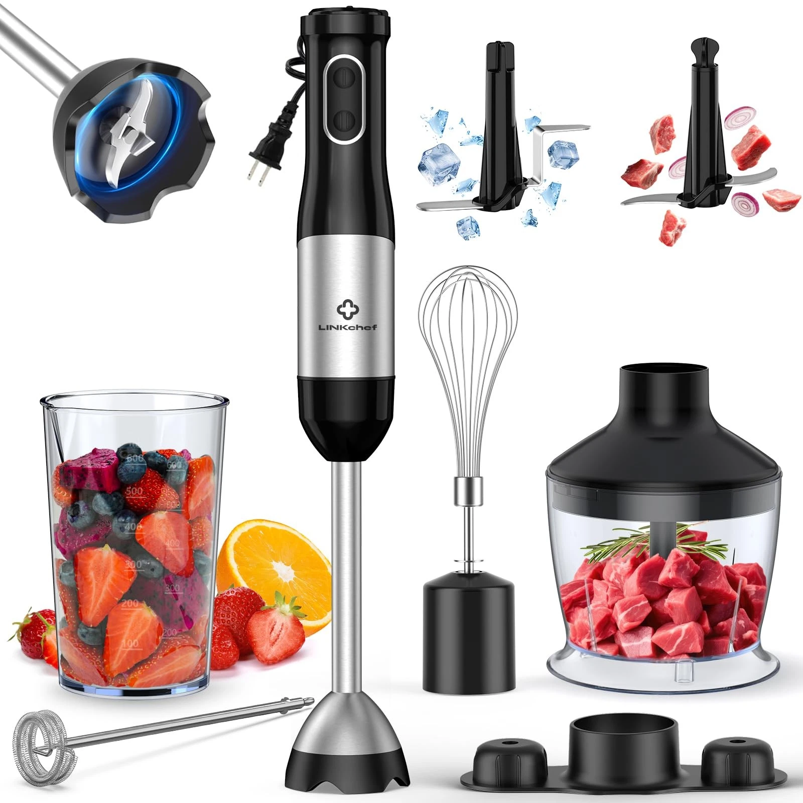 7-in-1 Immersion Blender, 800W Hand Blender with 20 Speeds and Turbo, Scratch...