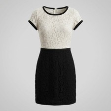Ann Taylor Sheath Dress Womens 8 Lace Colorblock Black White Short Sleeve Modern