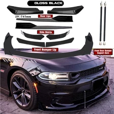For Dodge Challenger SRT Front Rear Bumper Lip Spoiler Splitter Glossy Black