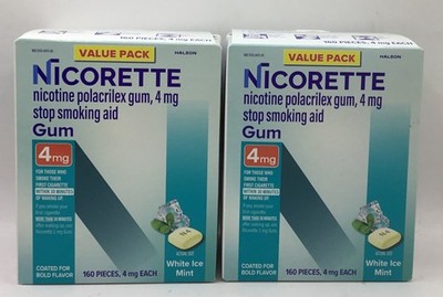 2 Nicorette Nicotine Gum 4mg White Ice Mint 160x2=320 Pcs Exp 1/27