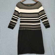 Lauren Ralph Lauren Black and Gray Striped Long Sleeve Sweater Dress