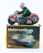 Vintage Tin Toy Motorcycle Rider China MS-702 602 Old Wind Up Friction Motor Man