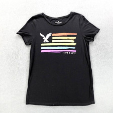 American Eagle T Shirt Men's Size M Graphic Flag Black Short Sleeve Made In USA