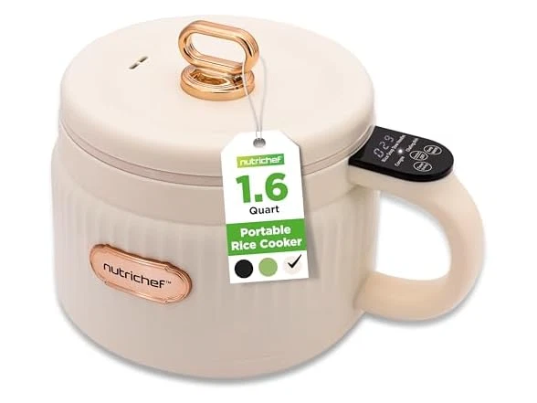 NutriChef NC12BWHITE 1.6 QT Portable Electric Rice Cooker & Lunch Maker