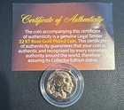 1930-1937 22kt Gold Plated Original Indian Head Buffalo Nickel With Coa