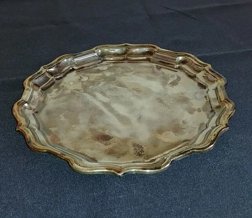 ANTIQUE REED & BARTON CHIPPENDALE STERLING SILVER TRAY PIECRUST RIM DISH X363 8"
