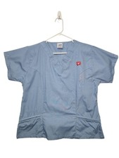 Walgreens W Logo Scrub Top L Light Blue V-Neck Medical Nurse Tech Uniform
