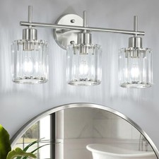Brushed Nickel 3-Light Crystal Bathroom Vanity Light Fixtures, Round