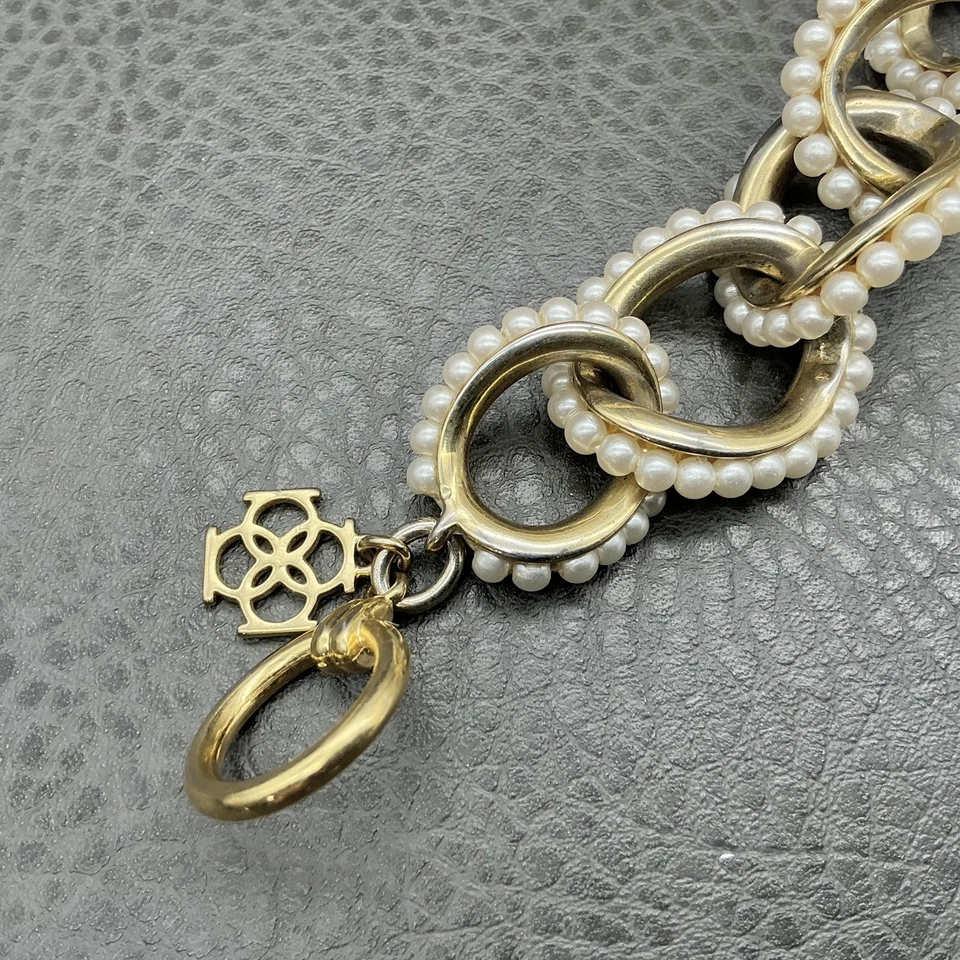 Pulsera de eslabones de cadena Ann Taylor tono dorado imitación perlas envoltura para mujer 7" Foto 4 de 4