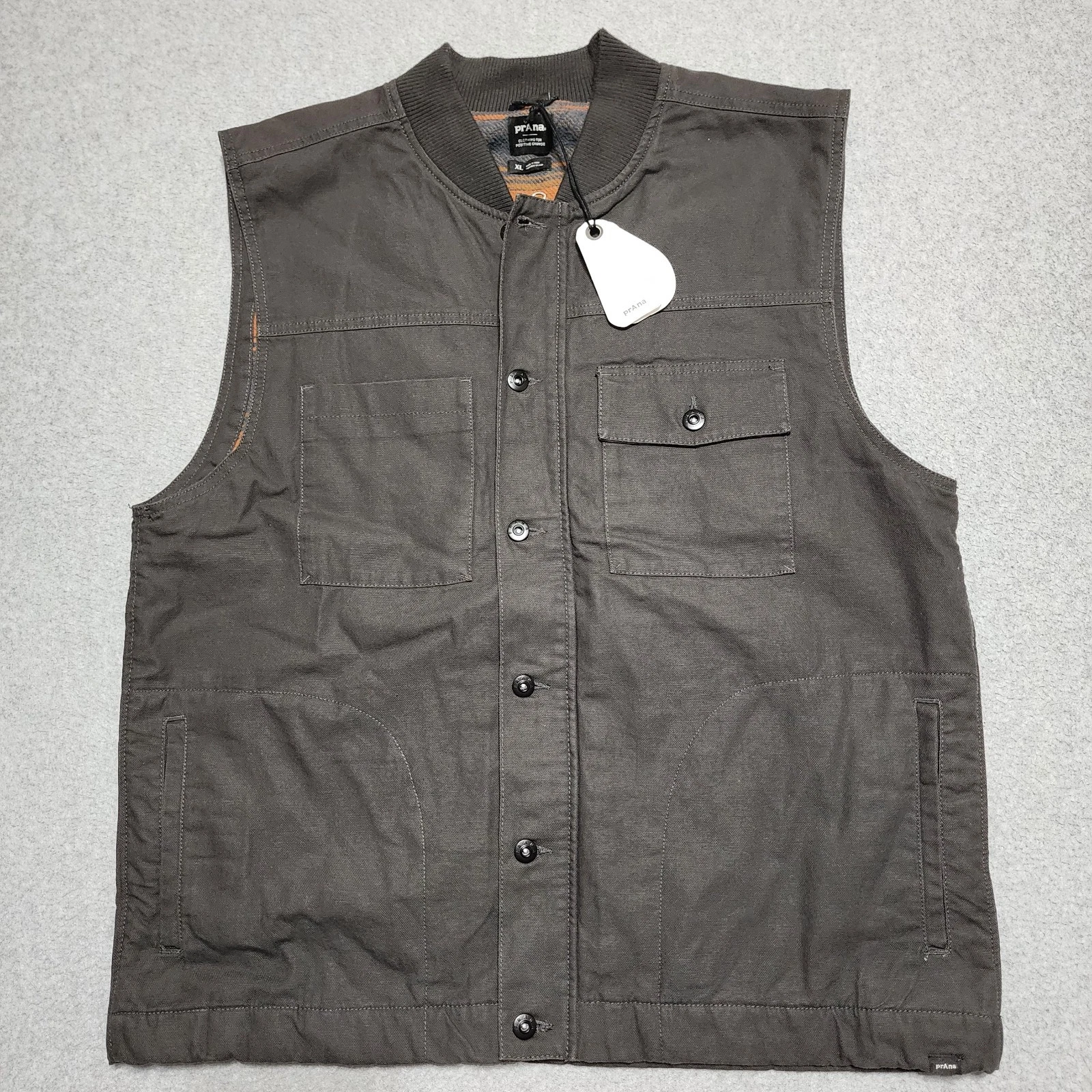 New PrAna Grover Canvas Vest Dark Iron Grey Size Men's X-Large $150 Retail NWT