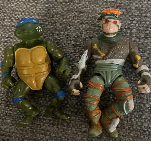 Vtg Teenage Mutant Ninja Turtles TMNT Leonardo Rat King Action Figures 1988 4"