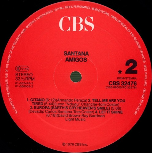 Santana Amigos LP vinyl Europe Cbs 1987 red labels reissue LP CBS32476 - Bild 4 von 4