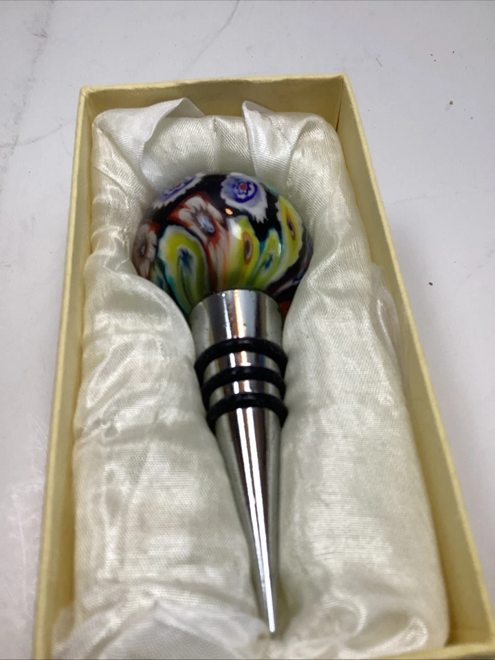 Пробка для винной бутылки из муранского стекла Millefiori многоцветная в коробке - Изображение 2 из 4