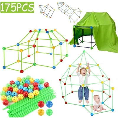 MARKENLOS 175 Stück DIY Bauen Kinder Zelt Höhle Set Geschenk Bausteine Spielzeug Party DHL