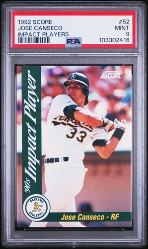 PSA 9 MINT 1992 SCORE IMPACT PLAYERS JOSE CANSECO #52 A'S 02416 B163