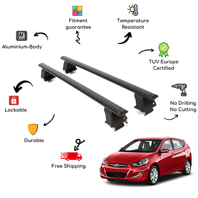 Bare Roof Rack Cross Bars Set for HYUNDAI Accent IV RB Sedan 4 Door 11-18 Black