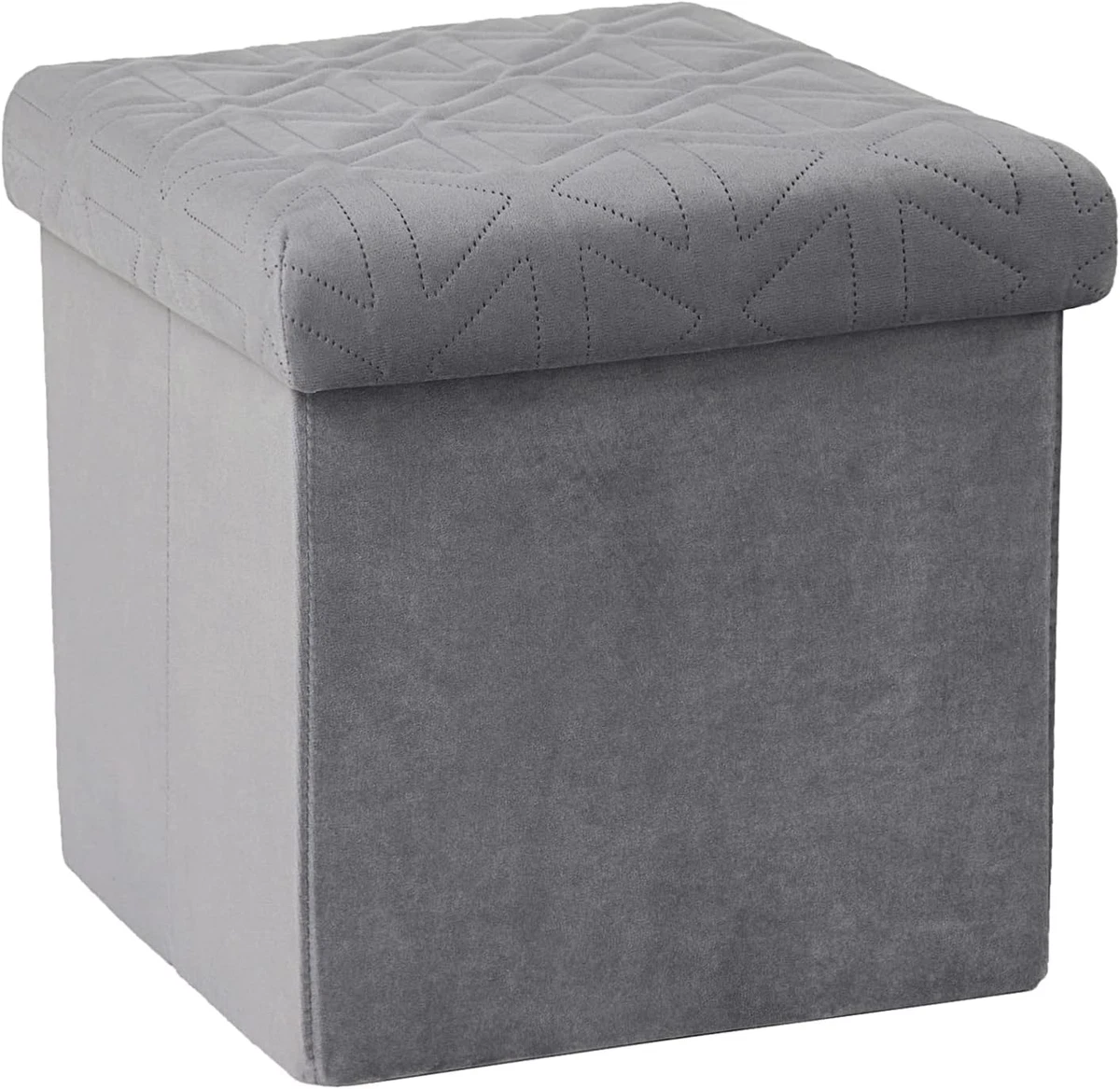 Bonlife Grey Velvet Folding Small Ottoman Storage Box Foldable