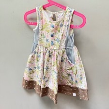 Sweet Honey Floral Dress Striped Accents Buttons Pockets Sleeveless 3T