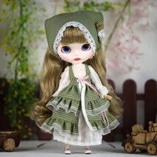 12" Blythe doll Nude joint body Long curly hair bangs Custom makeup dudu lips