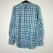 Robert Graham X Men's Long Sleeve Shirt Blue Check Pattern Contrast Cuff Large