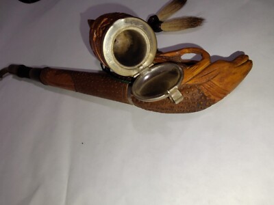 Vintage Collectible DRGM German Deer Carved Wooden Tobacco Smoking Pipe  with Lid