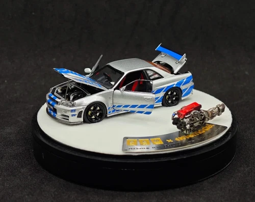 PGM 1:64 Silver Skyline GTR R34 Z-TUNE Fast Engine Model Diecast Metal Car - Picture 4 of 11