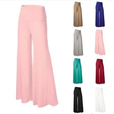 Chic Solid Color Wide Leg Pants High Waist Palazzo Trousers Casual Yoga Dance
