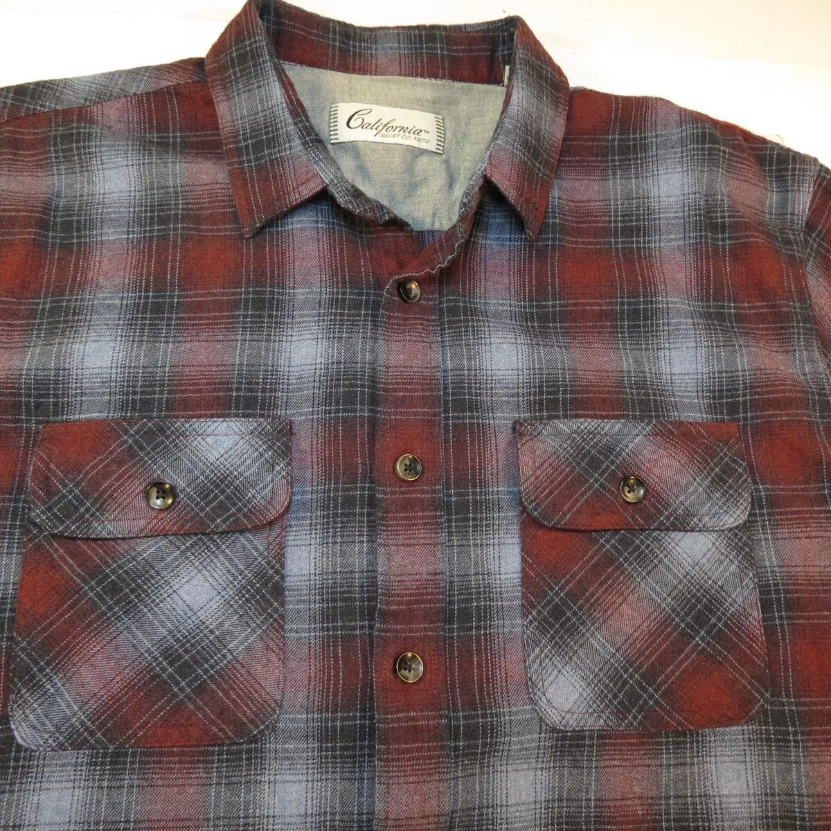 CALIFORNIA SHIRT CO. BUTTON UP FLANNEL SOFT SHIRT Mens L Plaid