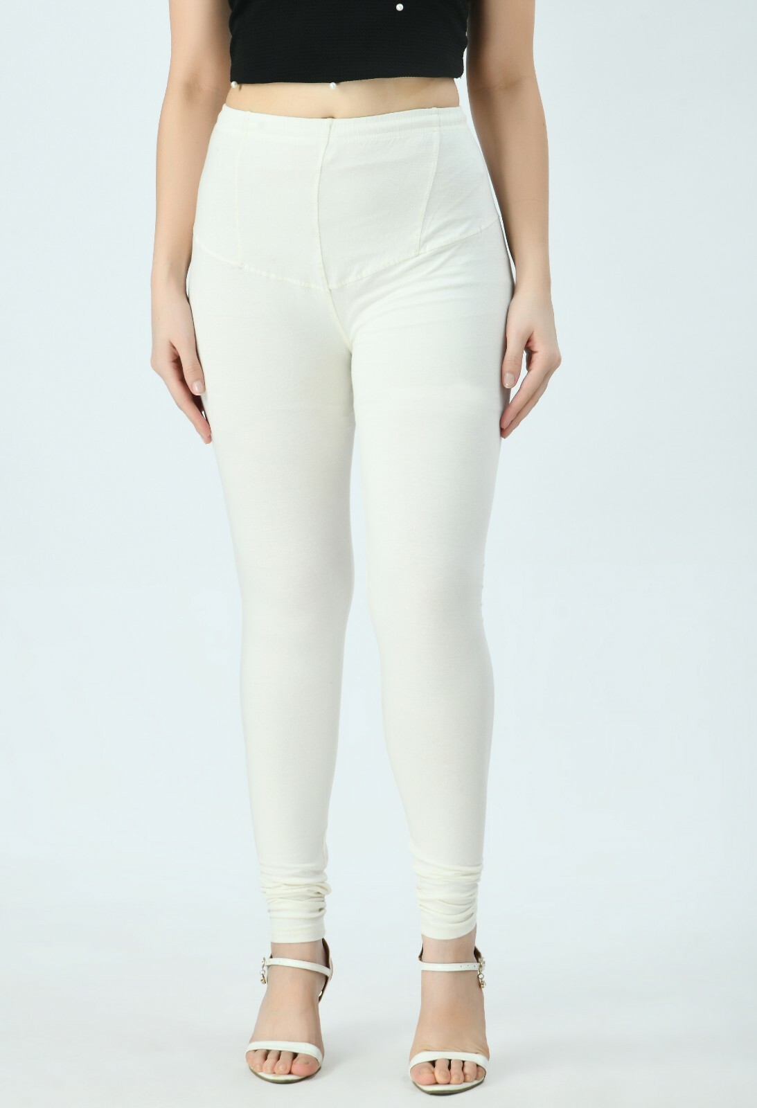 Indian Women White High Quality Leggings Solid Churidar Free Size New Yoga  Pants | eBay