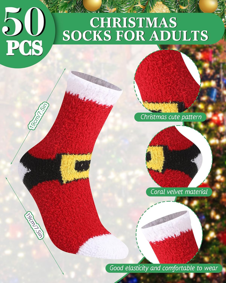 Hicarer 50 Pairs Christmas Fuzzy Socks Bulk Winter Warm Slipper Socks