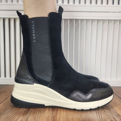 Carmela Comfort Flex Boots Women 9 EU 40 Black Suede Side Zip Designer Ankle NEW