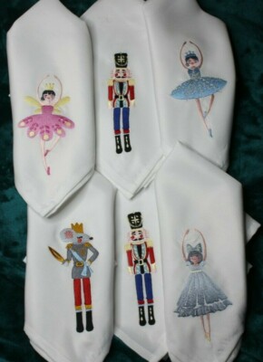Christmas Nutcracker, Clara, Sugar Plum Fairy, Snow Queen Embroidered 6 Napkins