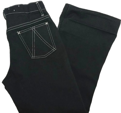 1970’s Vtg Boys Size 2 Black Denim White Topstitch Flare Jeans W26" Inseam 24" - Picture 12 of 14